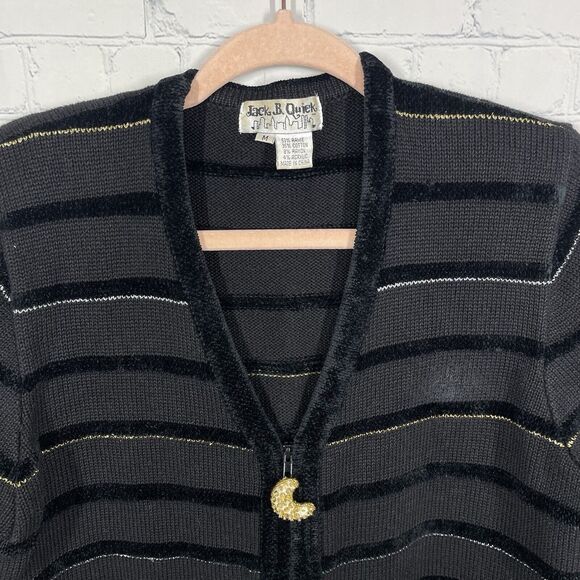 Jack B Quick Cardigan Women Medium Black Beaded Embroidered Christmas Holiday - Picture 3 of 13